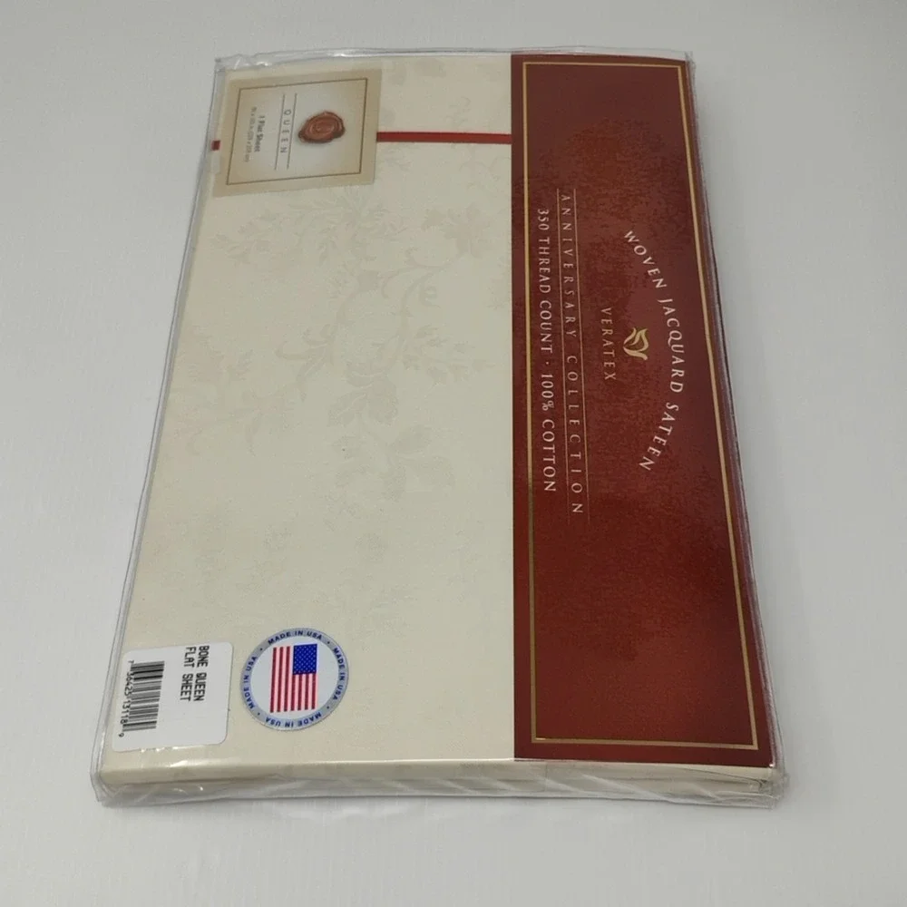 VERATEX Anniversary Jacquard Floral Ivory 350 TC 100% Cotton‎ Queen Flat Sheet